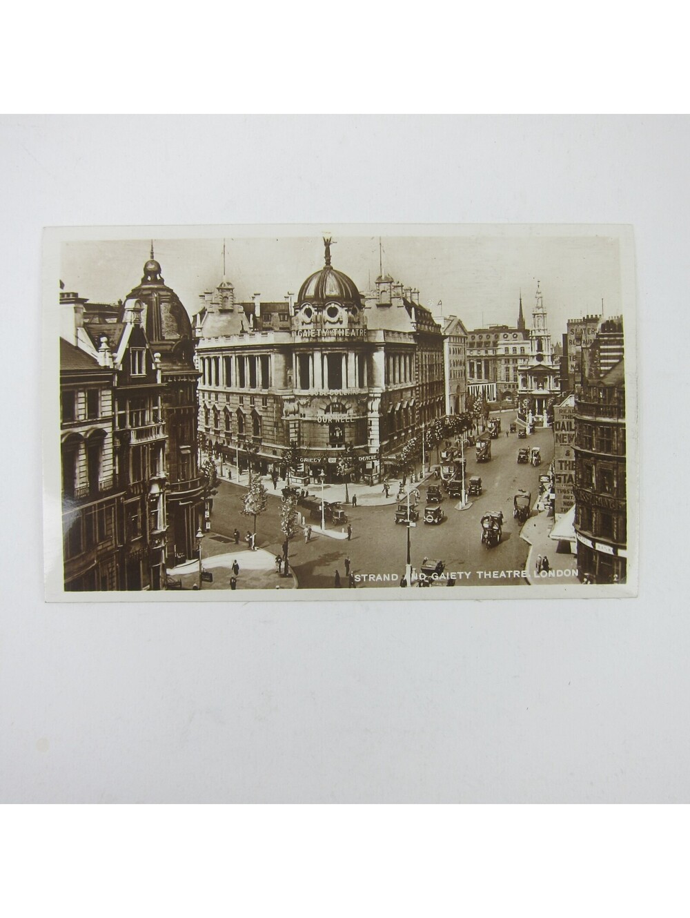 Real Photo Postcard RPPC London Strand & Gaiety Theatre Antique Cars UNPOSTED